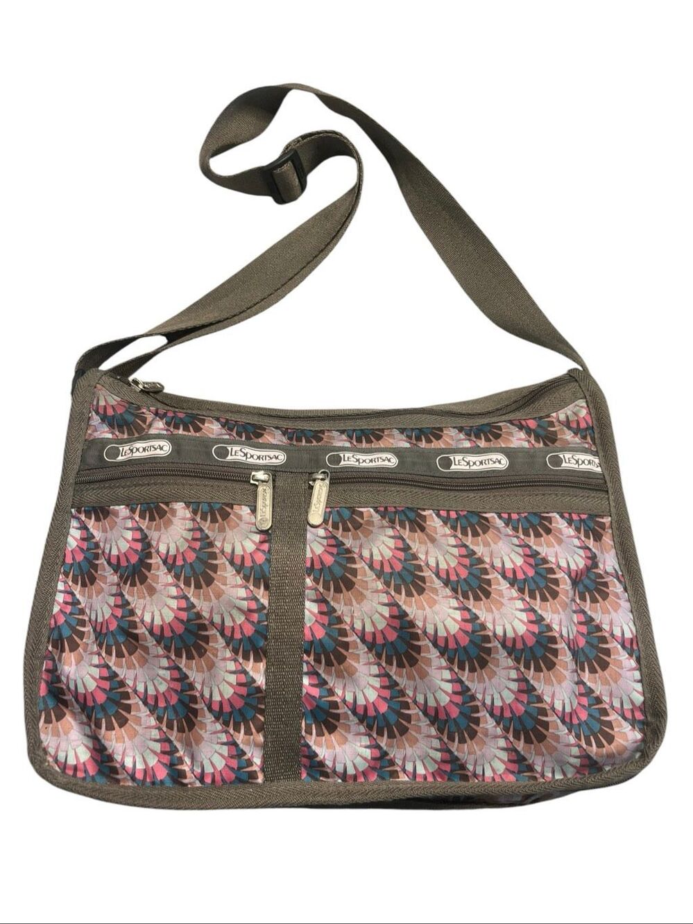 LeSportsac Deluxe Everyday Bag Crossbody Multicolor Purse VTG Purple Leaves